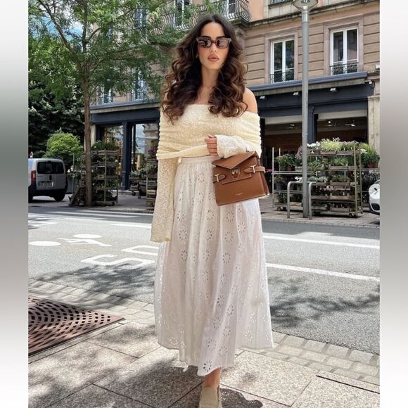 Zara Dresses & Skirts - NWT Zara Women’s Cotton Lined Embroidered Eyelet Maxi Skirt Size XL